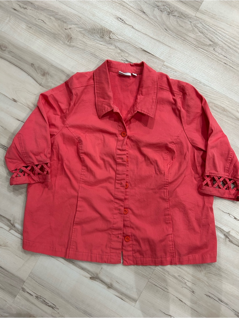 Denim & Co. Women's Coral Button-Front Shirt with Lattice Sleeve Detail